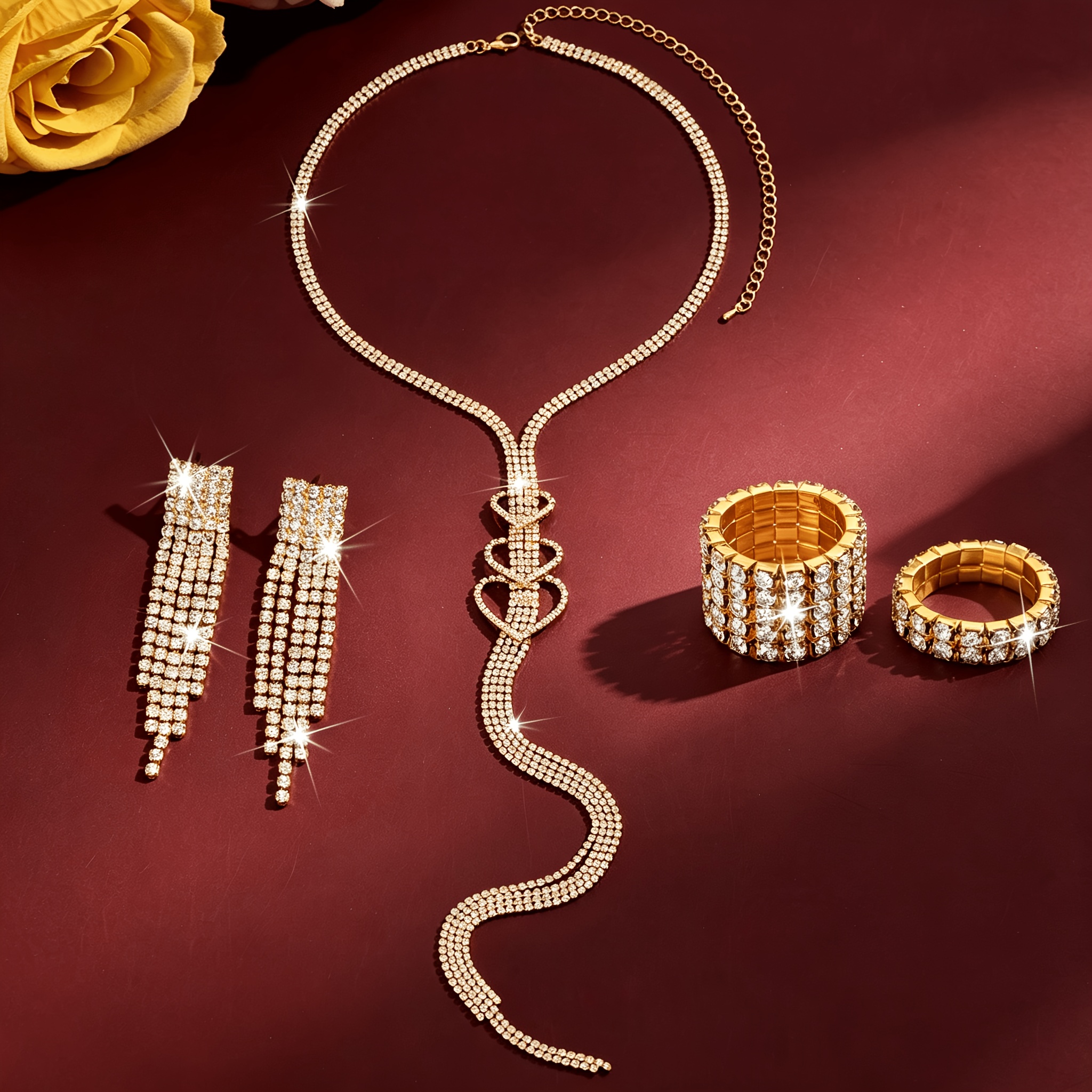 5pc Women's Elegant Jewellery Set, Y-Shaped Necklace & Tassel Earrings